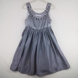 Steve Madden‎ Silk Dress Size 10 in Silver w/ Large Rhinestones